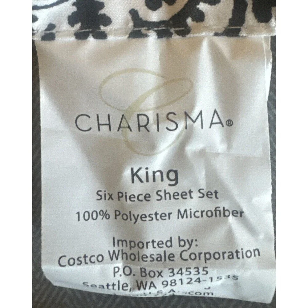 Charisma‎ Hayden Paisley Black & White KING Flat Bed Sheet
